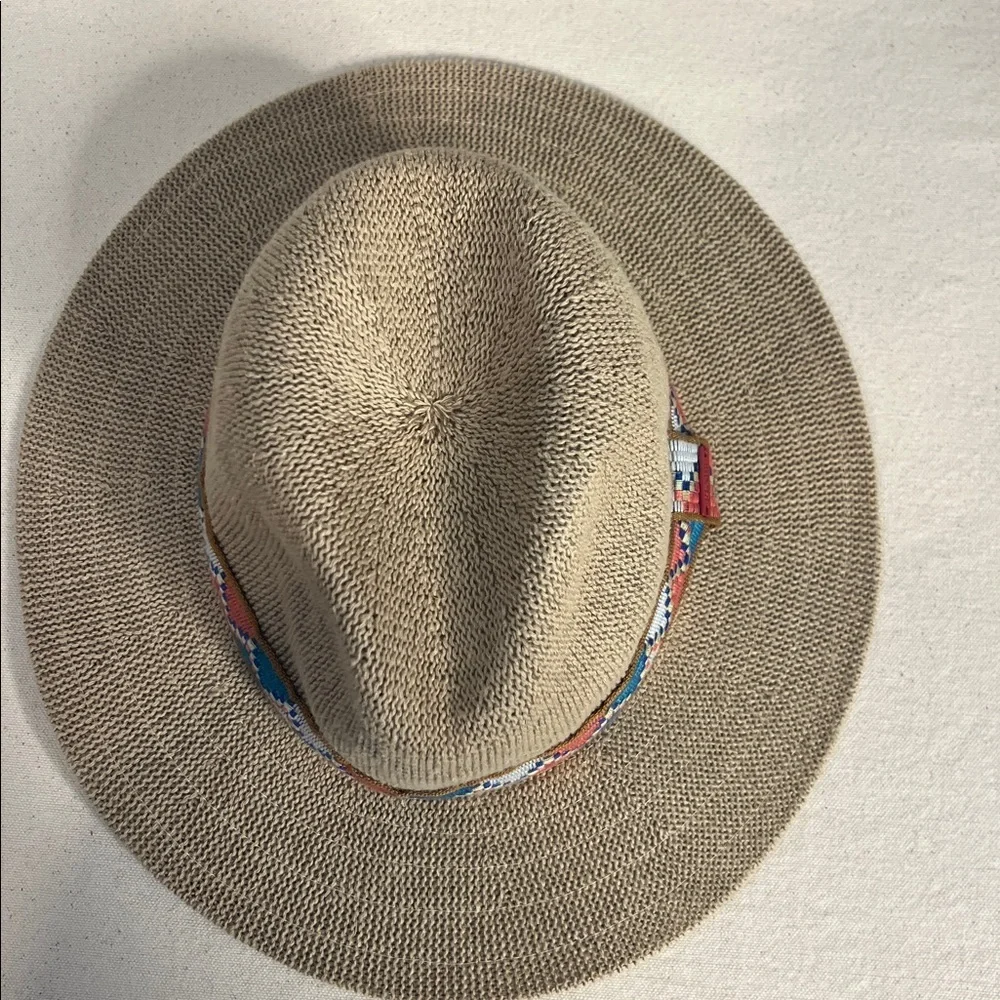 PrAna Cybil Knit Fedora Hat – Tan with Embroidered Band - Picture 3 of 8